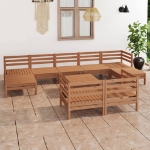 Set Divani da Giardino 10 pz Miele in Legno Massello di Pino