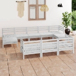 Set Divani da Giardino 10 pz Bianco in Legno Massello di Pino