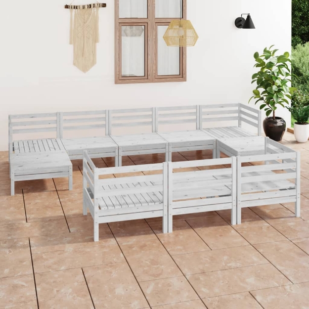 Set Divani da Giardino 10 pz Bianco in Legno Massello di Pino