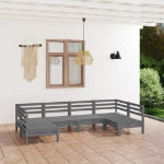 Set Divani da Giardino 6 pz Grigio in Legno Massello di Pino