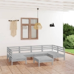 Set Divani da Giardino 7 pz Bianco in Legno Massello di Pino