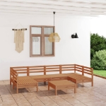 Set Divani da Giardino 7 pz Miele in Legno Massello di Pino