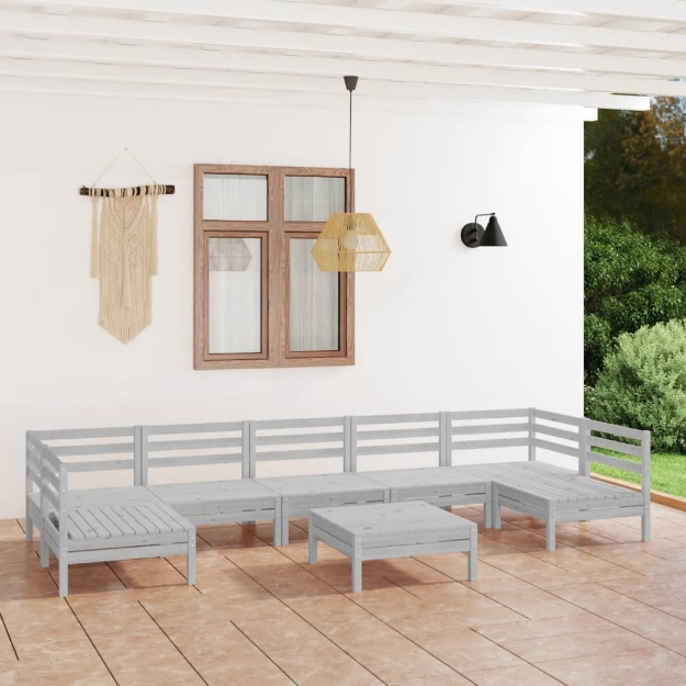 Set Divani da Giardino 8 pz Bianco in Legno Massello di Pino