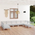 Set Divani da Giardino 9 pz Bianco in Legno Massello di Pino