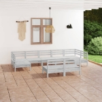 Set Divani da Giardino 9 pz Bianco in Legno Massello di Pino