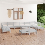 Set Divani da Giardino 12 pz Bianco in Legno Massello di Pino