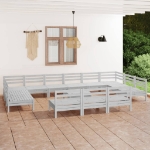 Set Divani da Giardino 14 pz Bianco in Legno Massello di Pino