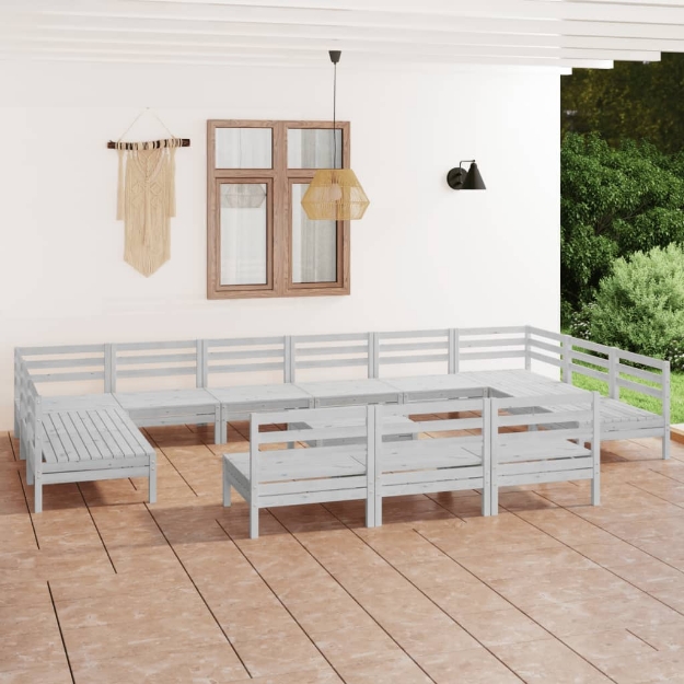 Set Divani da Giardino 14 pz Bianco in Legno Massello di Pino