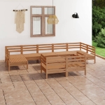 Set Divani da Giardino 10 pz Miele in Legno Massello di Pino