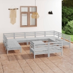 Set Divani da Giardino 12 pz Bianco in Legno Massello di Pino