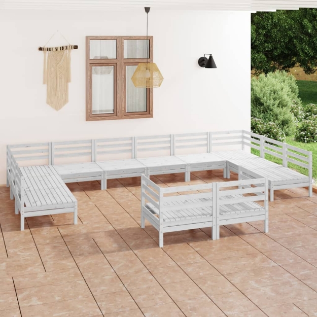 Set Divani da Giardino 12 pz Bianco in Legno Massello di Pino