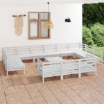 Set Divani da Giardino 14 pz Bianco in Legno Massello di Pino