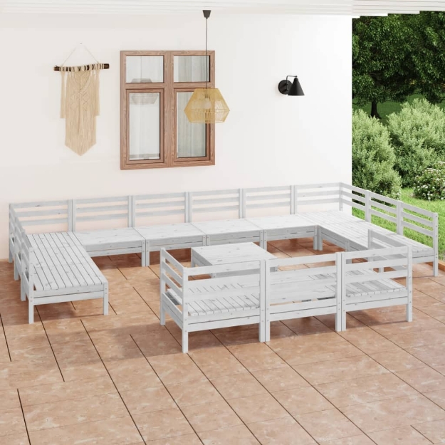 Set Divani da Giardino 14 pz Bianco in Legno Massello di Pino