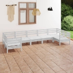 Set Divani da Giardino 7 pz Bianco in Legno Massello di Pino