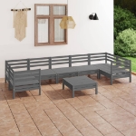 Set Divani da Giardino 8 pz Grigio in Legno Massello di Pino