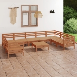 Set Divani da Giardino 10 pz Miele in Legno Massello di Pino