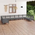 Set Divani da Giardino 10 pz Grigio in Legno Massello di Pino