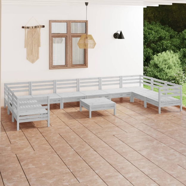 Set Divani da Giardino 11 pz Bianco in Legno Massello di Pino