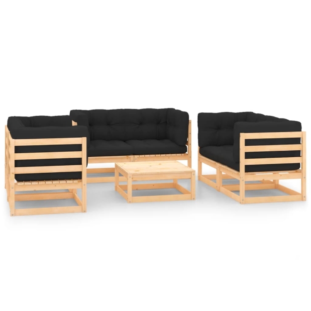 Set Divani da Giardino 7 pz con Cuscini Legno Massello di Pino