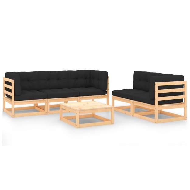 Set Divani da Giardino 6 pz con Cuscini Legno Massello di Pino