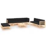 Set Divani da Giardino 10 pz con Cuscini Legno Massello di Pino