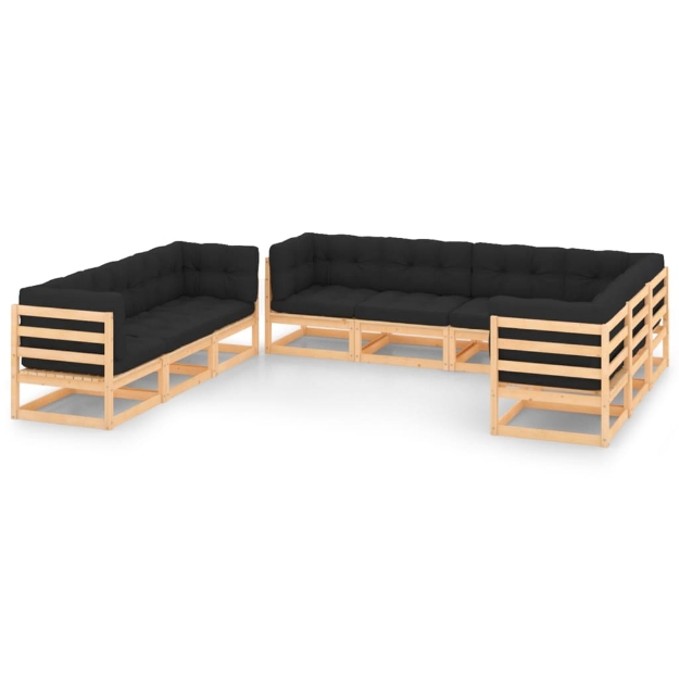 Set Divani da Giardino 9 pz con Cuscini Legno Massello di Pino