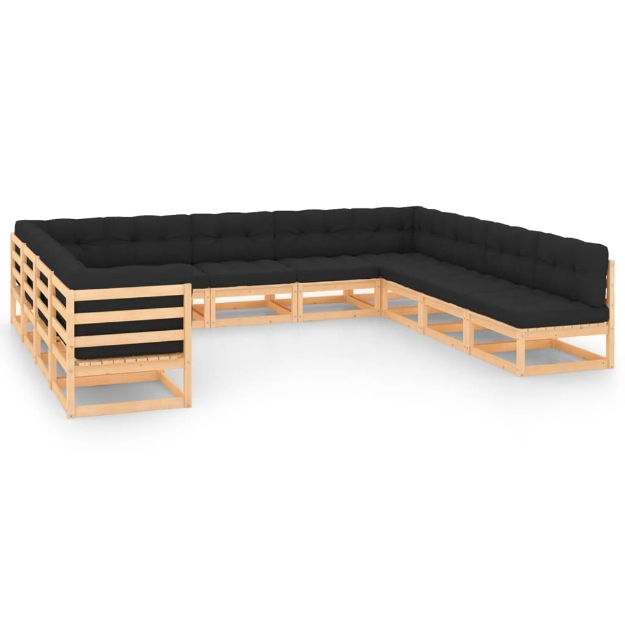 Set Divani da Giardino 11 pz con Cuscini Antracite Legno Pino