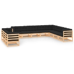 Set Divani da Giardino 11 pz con Cuscini Antracite Legno Pino