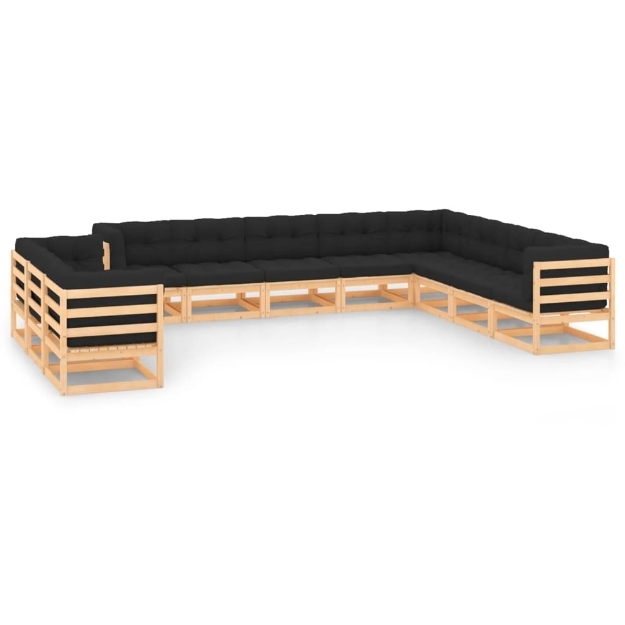 Set Divani da Giardino 11 pz con Cuscini Antracite Legno Pino