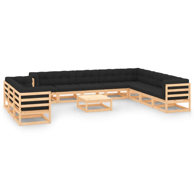 Set Divani da Giardino 12 pz con Cuscini Antracite Legno Pino