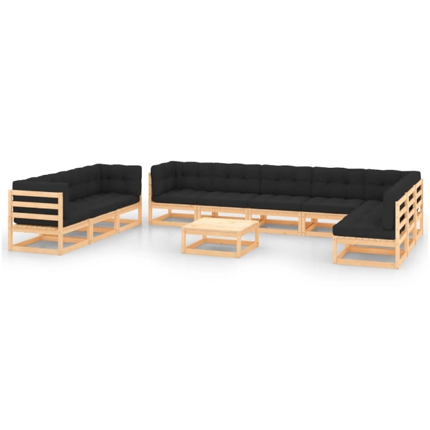 Set Divani da Giardino 11 pz con Cuscini Antracite Legno Pino