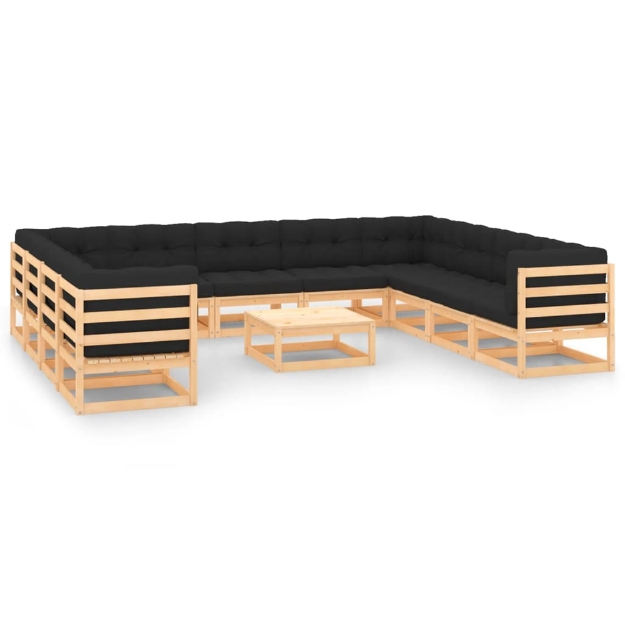 Set Divani da Giardino 12 pz con Cuscini Antracite Legno Pino