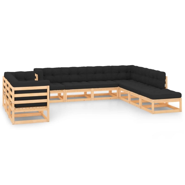 Set Divani da Giardino 10 pz con Cuscini Antracite Legno Pino