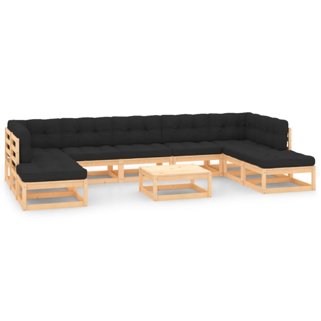 Set Divani da Giardino 10 pz con Cuscini Antracite Legno Pino