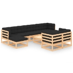 Set Divani da Giardino 10 pz con Cuscini Antracite Legno Pino