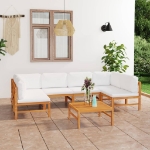 Set Divani da Giardino 7pz Cuscini Crema Legno Massello di Teak