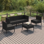 Set Divani da Giardino 6 pz con Cuscini in Polyrattan Nero