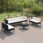 Set Divani da Giardino 9 pz con Cuscini in Polyrattan Nero