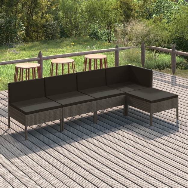 Set Divani da Giardino 5 pz con Cuscini in Polyrattan Grigio