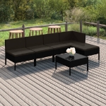 Set Divani da Giardino 6 pz con Cuscini in Polyrattan Nero