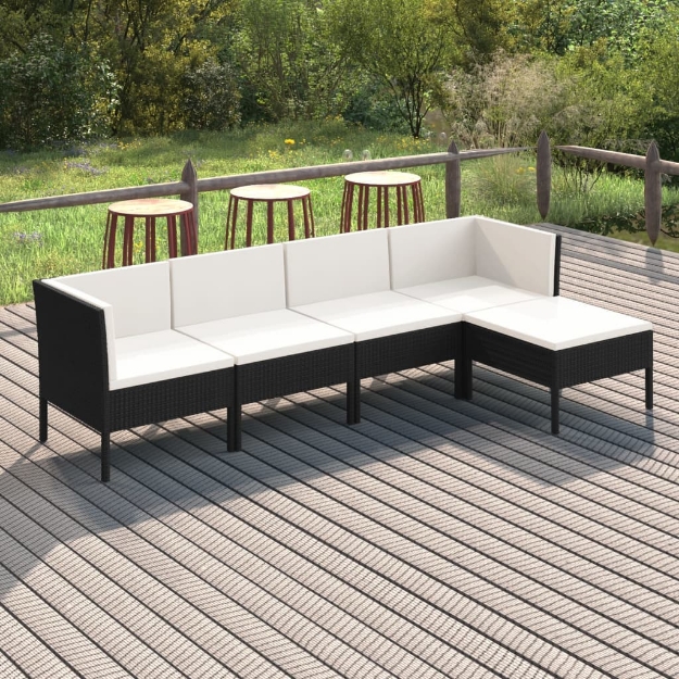 Set Divani da Giardino 5 pz con Cuscini in Polyrattan Nero