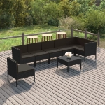 Set Divani da Giardino 8 pz con Cuscini in Polyrattan Nero