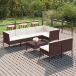 Set Divani da Giardino 8 pz con Cuscini in Polyrattan Marrone