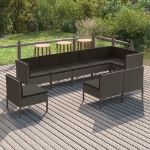 Set Divani da Giardino 9 pz con Cuscini in Polyrattan Grigio