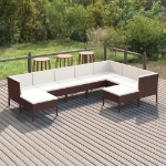 Set Divani da Giardino 9 pz con Cuscini in Polyrattan Marrone