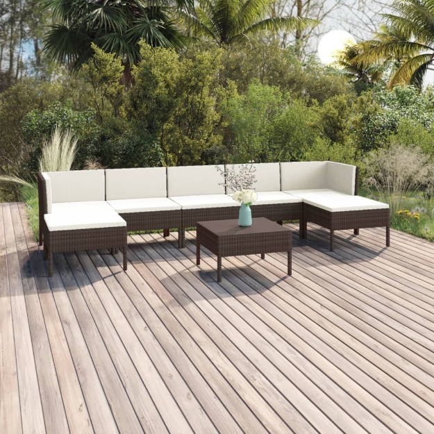 Set Divani da Giardino 8 pz con Cuscini in Polyrattan Marrone