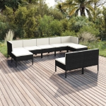 Set Divani da Giardino 9 pz con Cuscini in Polyrattan Nero