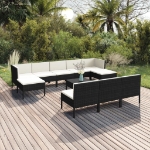 Set Divani da Giardino 11 pz con Cuscini in Polyrattan Nero