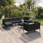 Set Divani da Giardino 10 pz con Cuscini in Polyrattan Nero