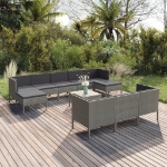 Set Divani da Giardino 11 pz con Cuscini in Polyrattan Grigio